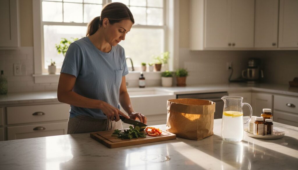 Woman preparing healthy food in kitchen
