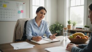 Nutritionist reviews detox protocol with patient