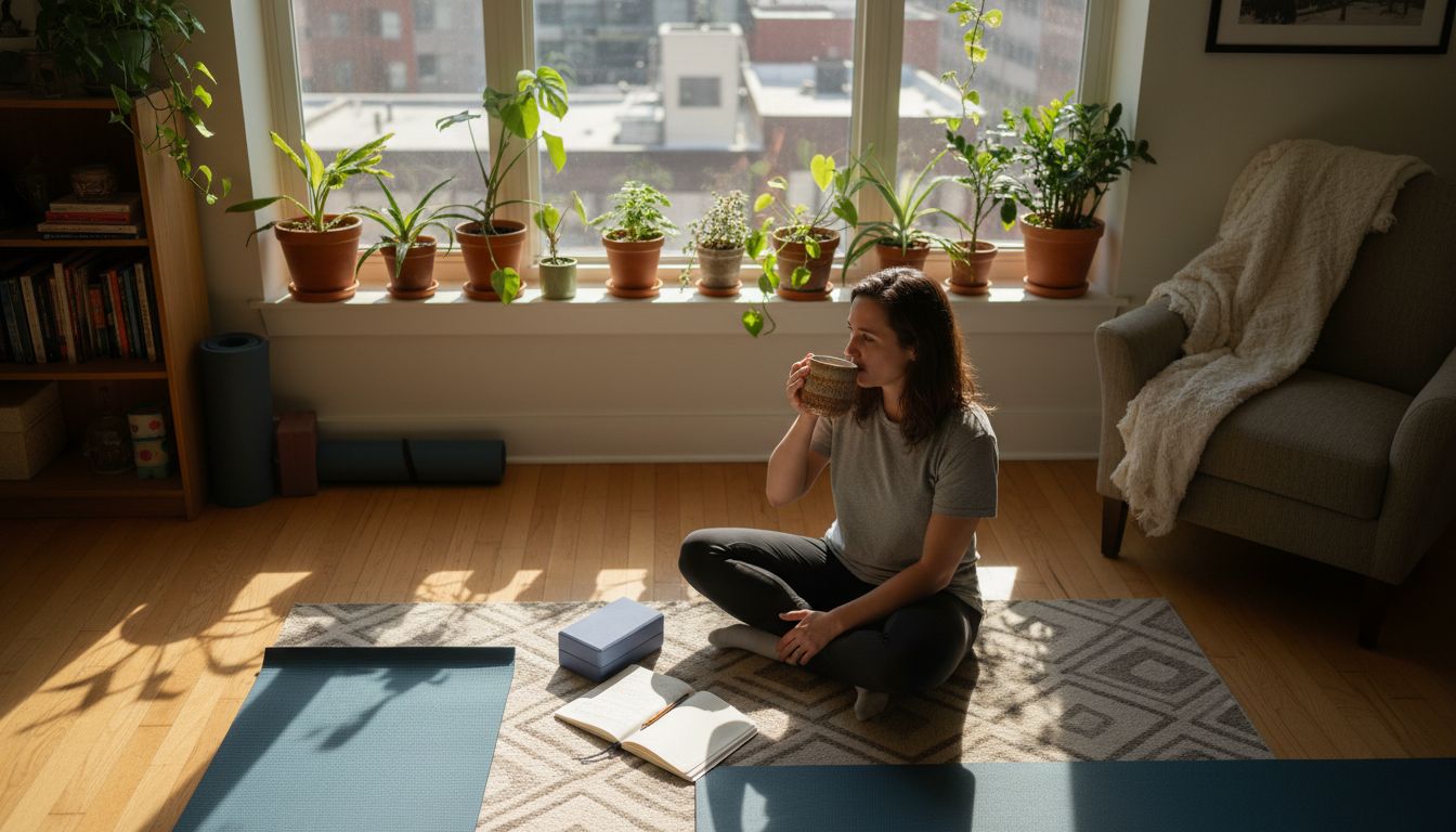 Woman practicing holistic detox at home