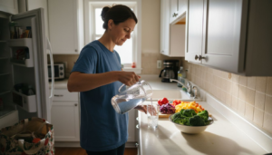 Woman starts morning metabolic detox routine