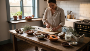 Natural foods displayed for parasite cleanse in kitchen