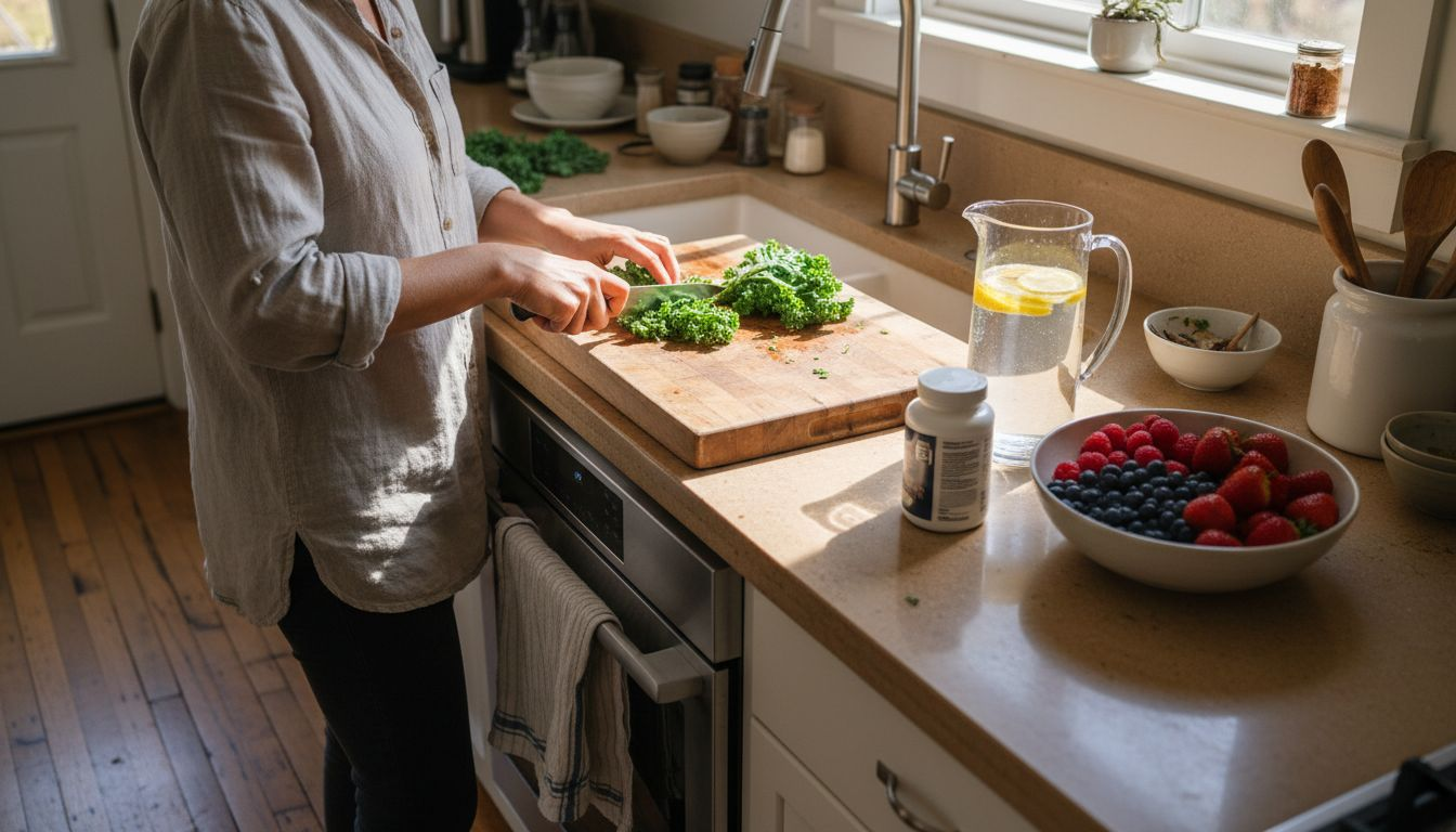 Woman preparing fresh foods for gut detox