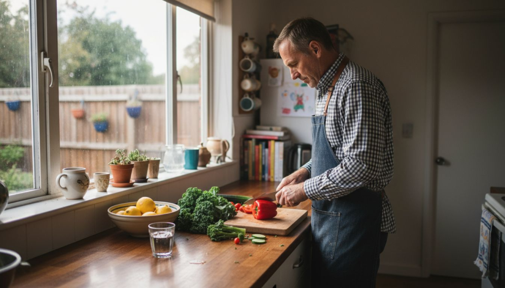 Man preparing vegetables for liver health meal
