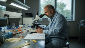 Doctor reviewing laboratory parasite samples