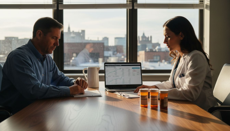 Doctor advising patient on liver health