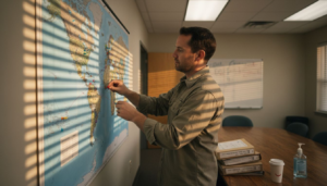 Public health worker showing global parasite infection