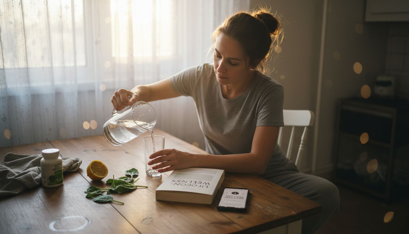 Woman preparing detox drink in kitchen