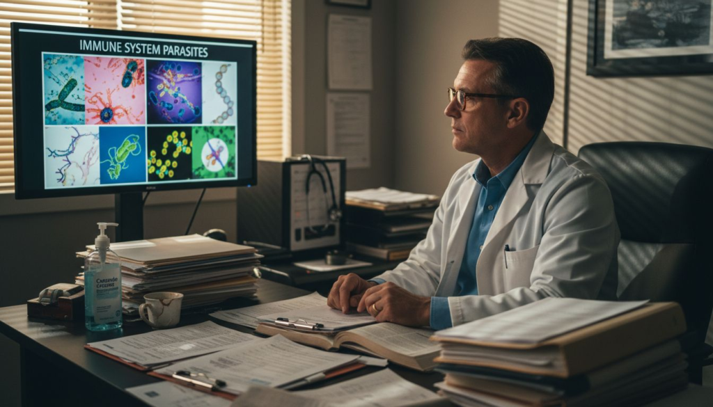 Physician reviewing parasite patient wellness