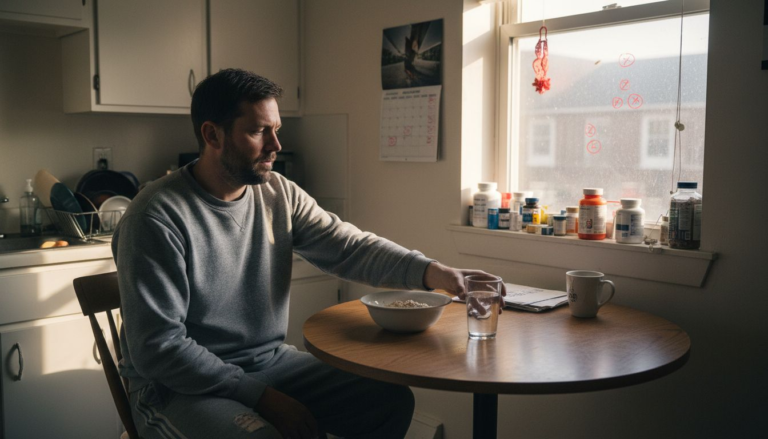 Man beginning detox at kitchen table