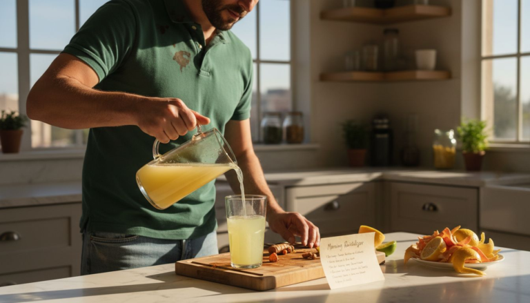 Nutritionist making detox drink in kitchen